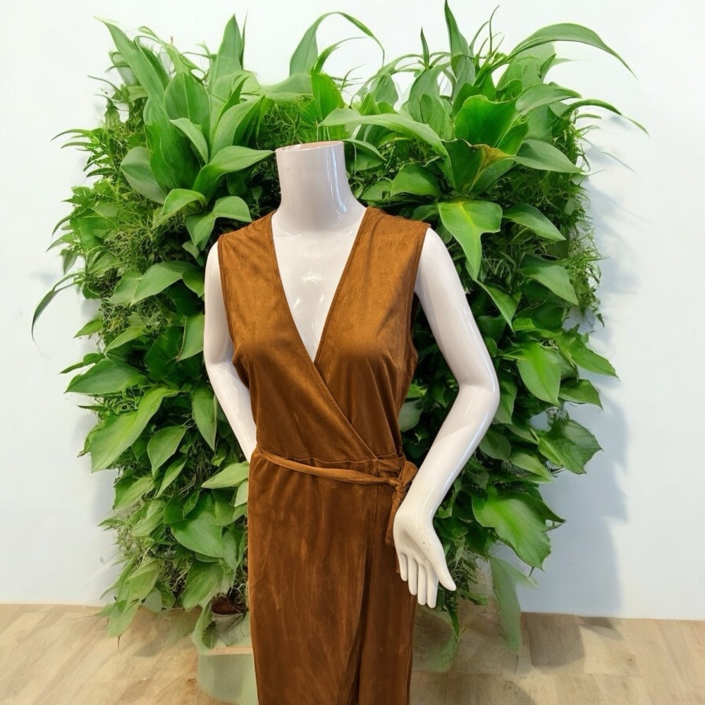 Banana Republic Brown Midi Sheath Dress with V-Neck and Sleeveless Design